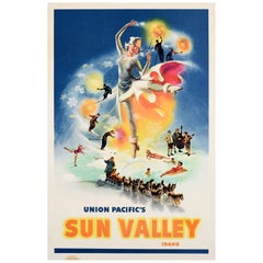 Original Vintage Travel Poster Union Pacific Railway Sun Valley Idaho Ski USA