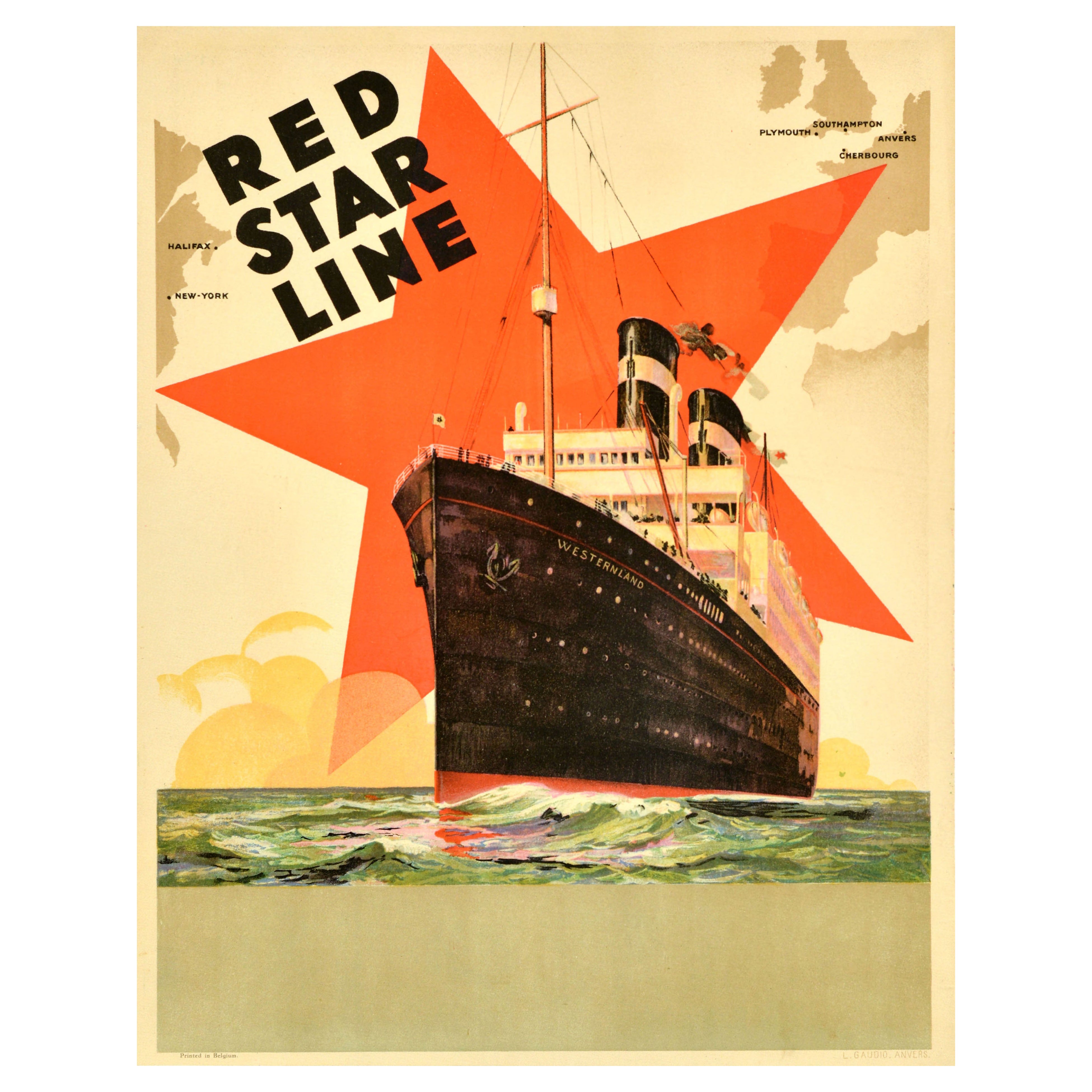 Poster pubblicitario d'epoca per le crociere Red Star Line SS Westernland