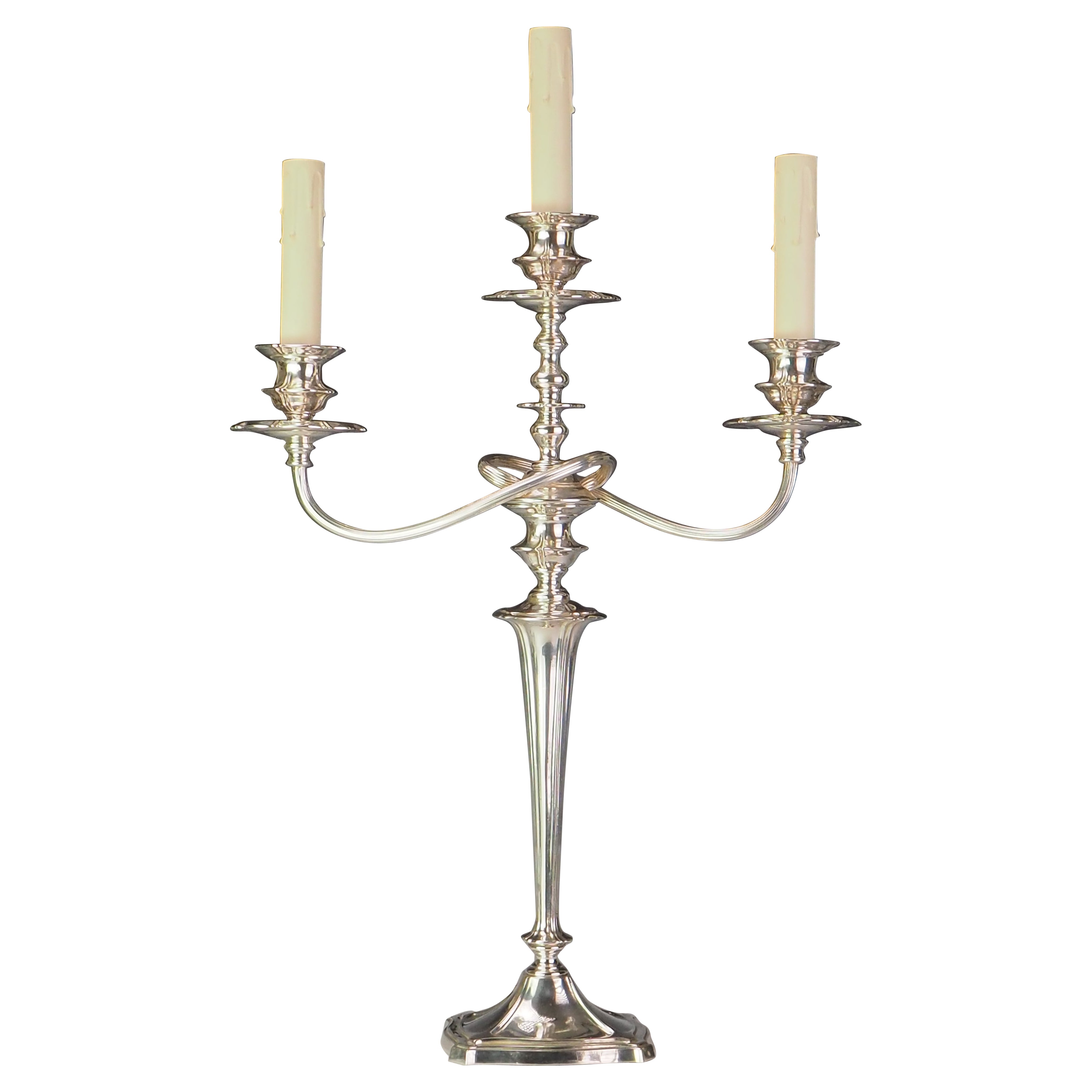 Lampe candélabre ancienne en métal argenté Art Nouveau - Elegance Table Lighting