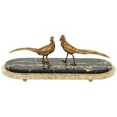 Vintage 1930s Art Deco Marble and Brass Pheasant Sculpture