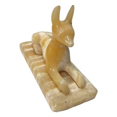 Hand Carved Alabaster Anubis Egyptian God Sculpture Paper Weight