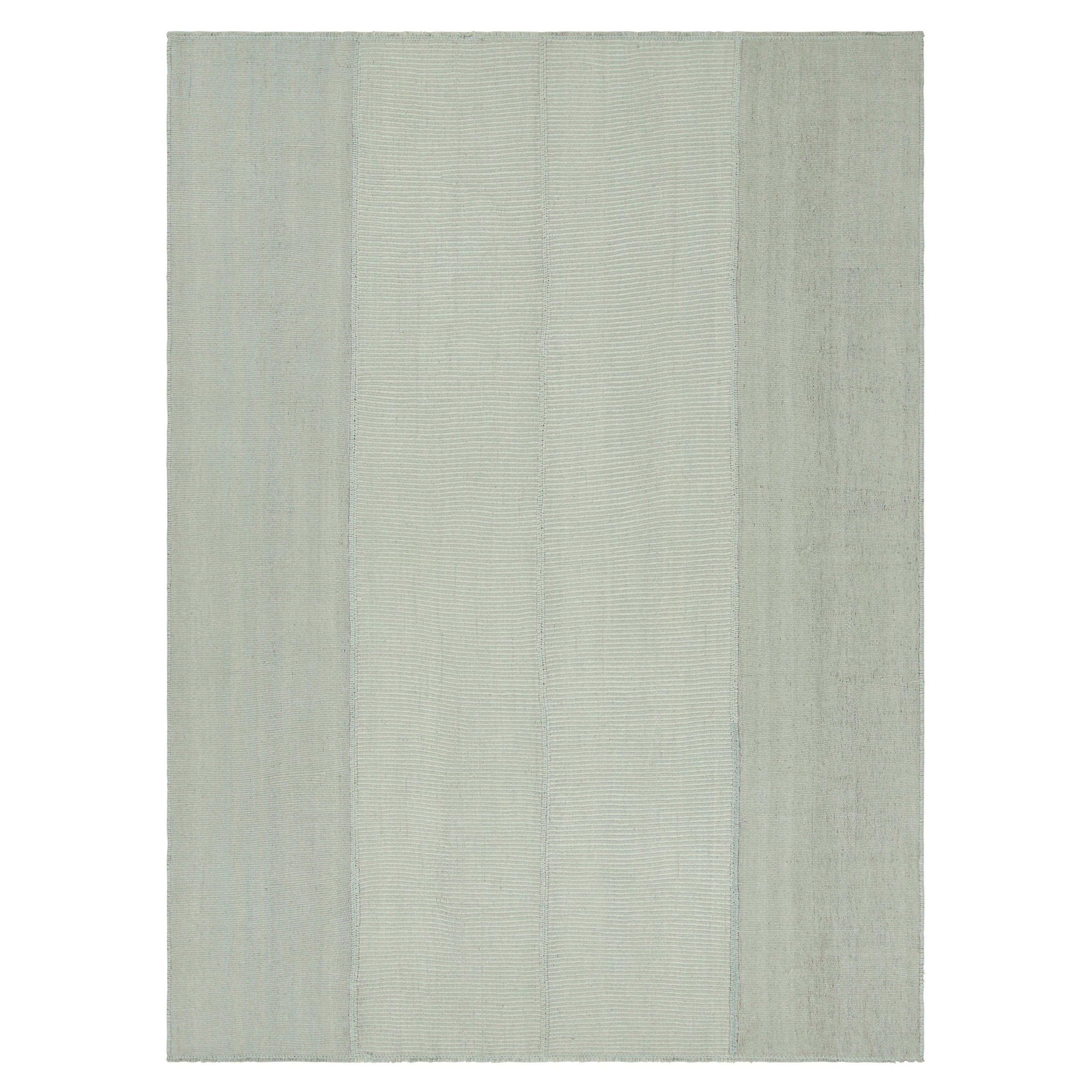 Rug & Kilim’s Contemporary Kilim, Light Blue Textural Stripes and Beige Accents