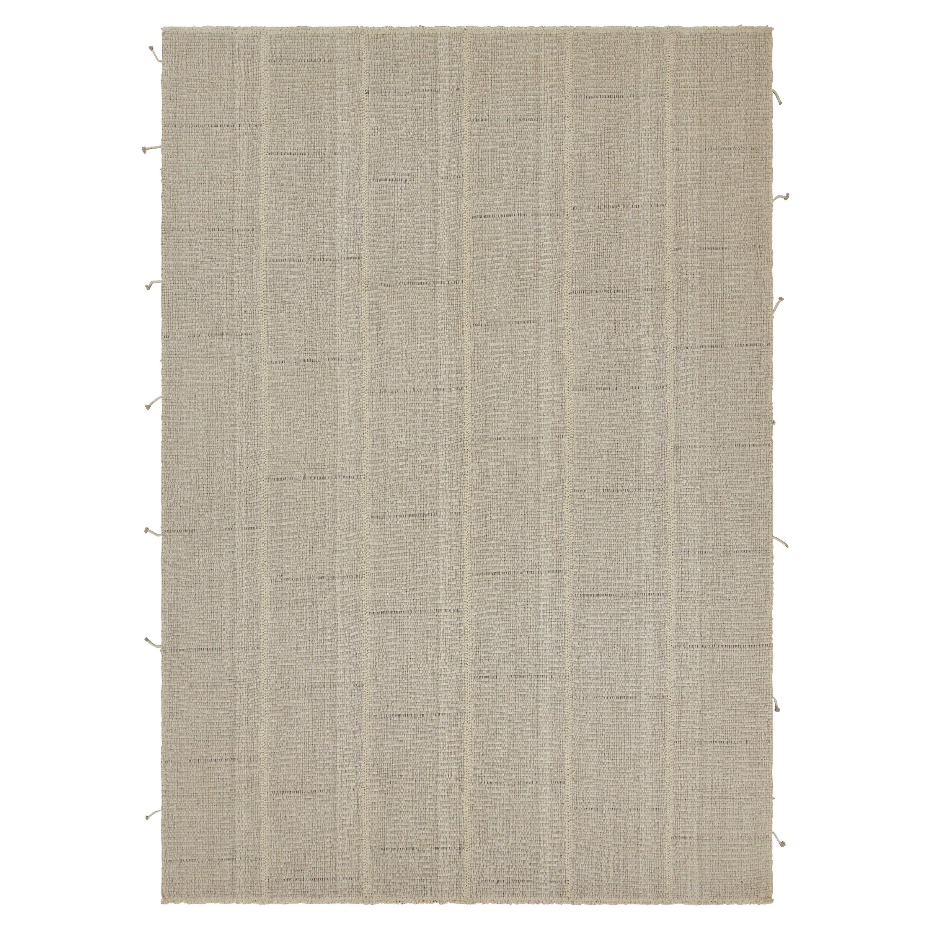 Rug & Kilim’s Contemporary Kilim in Beige-Brown Textural Stripes, White Accents
