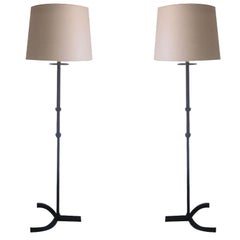 Pair of French Mid-Century Modern Iron Floor Lamps by Disderot