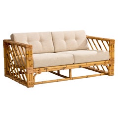 Divano di design americano, bambù, rattan, tessuto, USA, anni '70