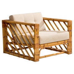Am designs/One, chaise longue, bambou, rotin, tissu, USA, années 1970
