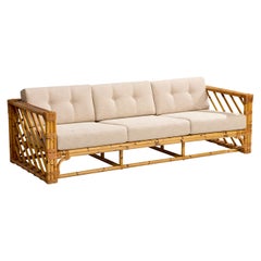 Divano di design americano, bambù, rattan, tessuto, USA, anni '70