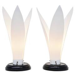 Vintage Maison Rougier Pair of Palm Shaped Lamps Plexi, France, 1970