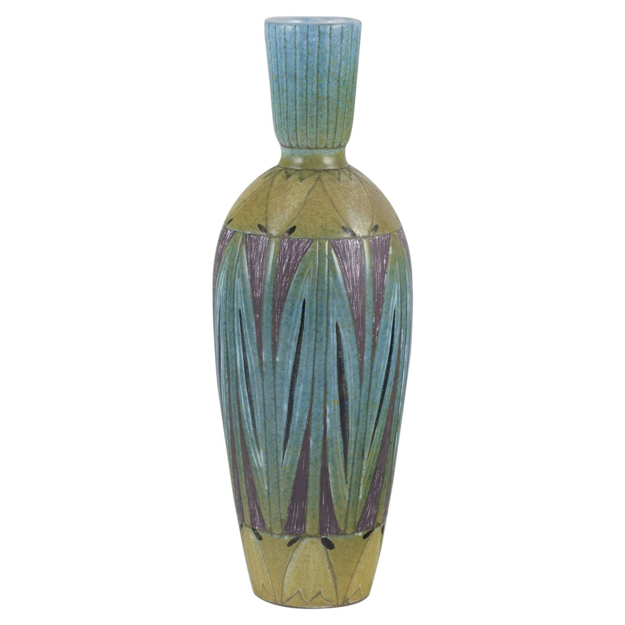 Upsala Ekeby, Sweden. Ceramic vase with polychrome glaze. Floral motifs.
