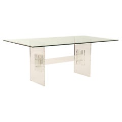 Vintage 1970s Lucite Glass Dining Table