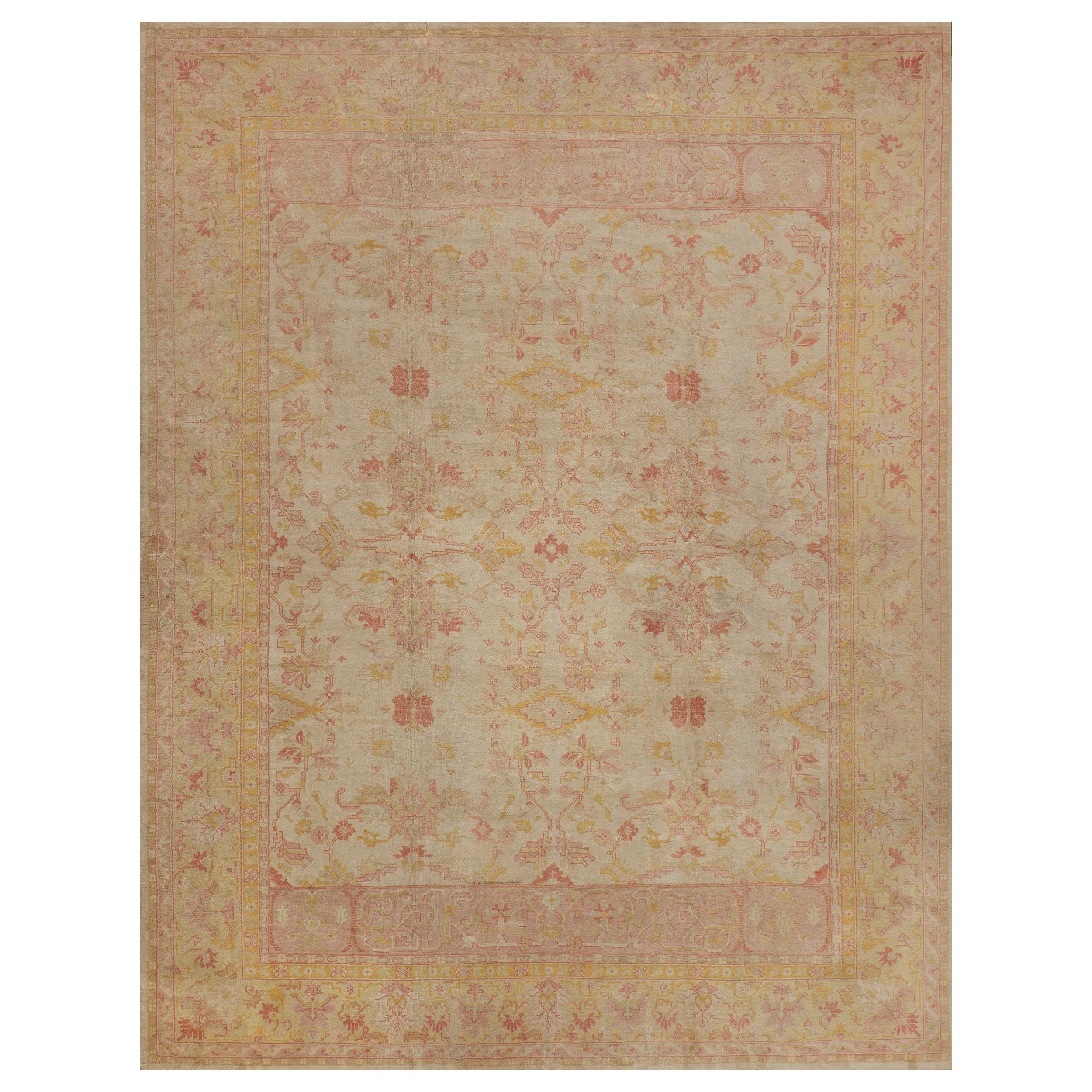 Antique Circa-1900 Wool Oversized Pink and Yellow Floral Oushak Rug