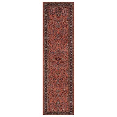 Traditional Vintage Terracotta-Red Floral Wool Persian Lilihan Runner