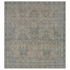 Antique Circa-1900 Hand-Woven Wool Blue and Ivory Floral Persian Kerman Rug
