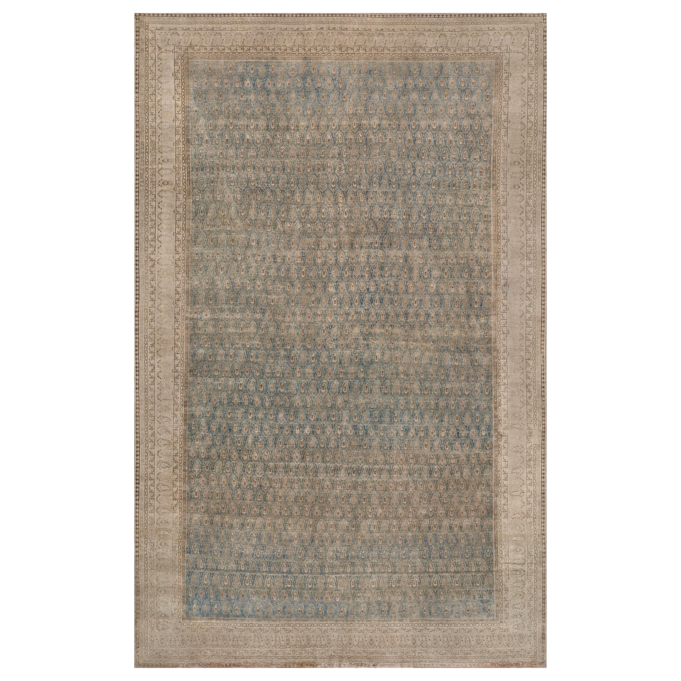 Übergroßer antiker CIRCA-1900 Persischer Tabriz-Teppich aus blauer und buff-brauner Wolle