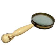 Antique 19th Century French Magnifying Glass with Carved Figural Handle