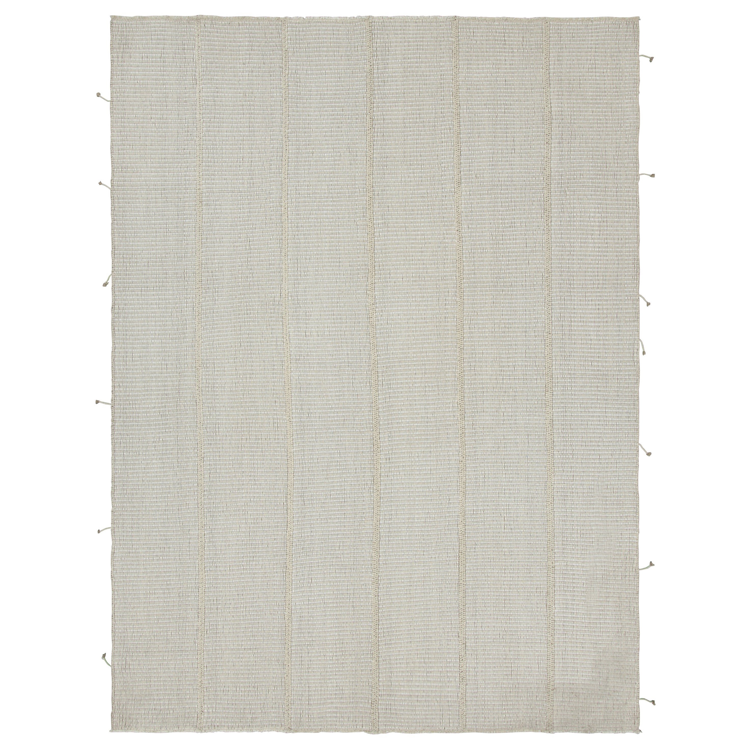 Rug & Kilim’s Contemporary Kilim with Bright White and Beige Textural Stripes