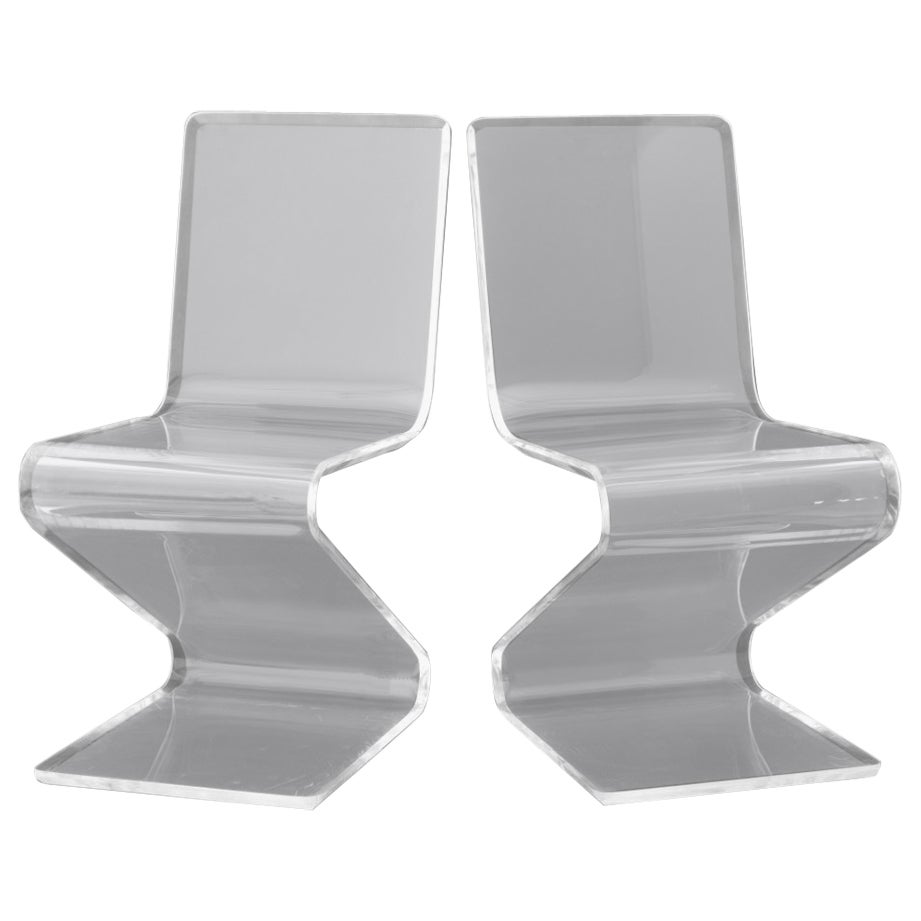 Mid-Century Modern Style Lucite "Z" Chairs, Pair