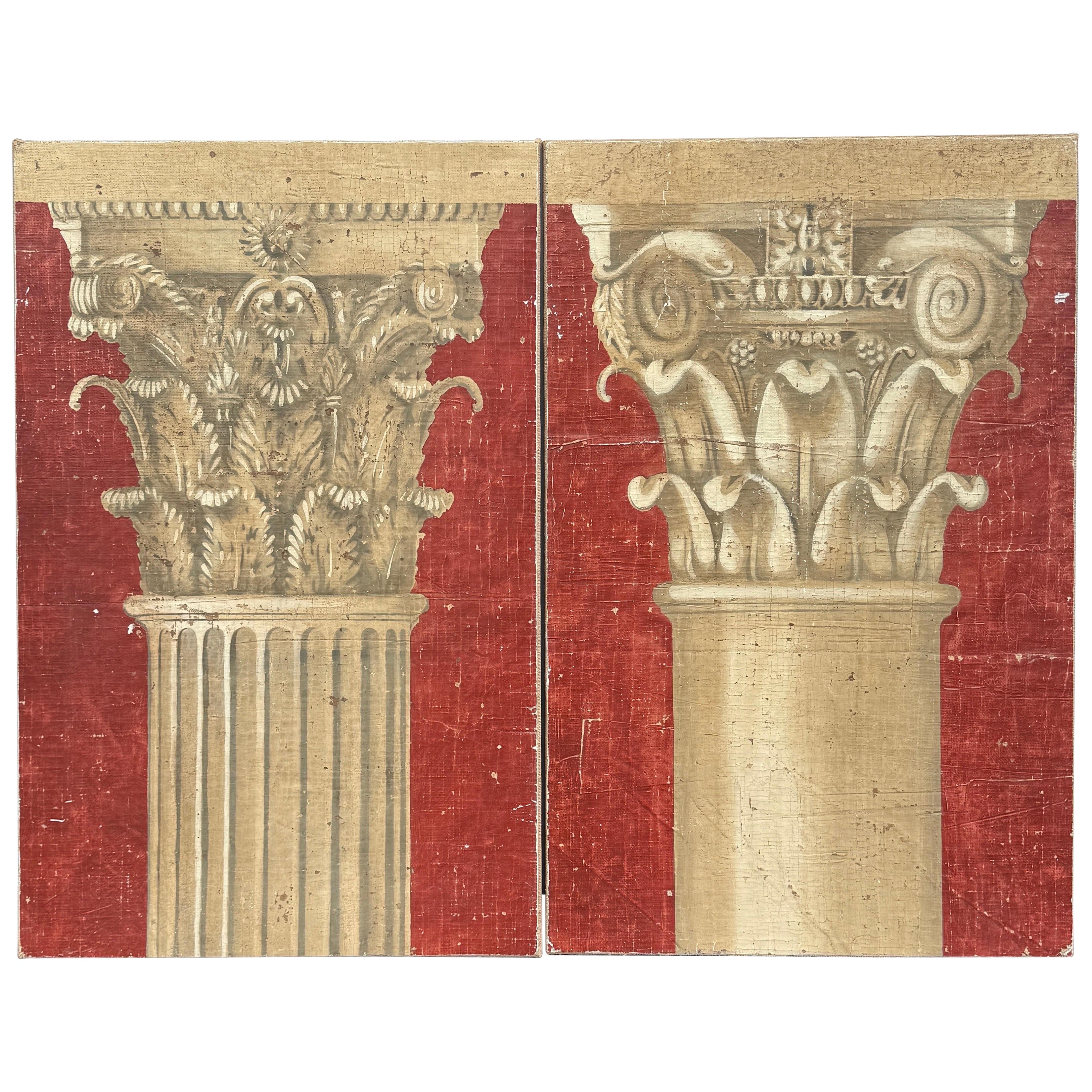 Pair of Large Italian Architectural Column Wall Panel Artwork