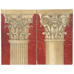 Pair of Large Italian Architectural Column Wall Panel Artwork
