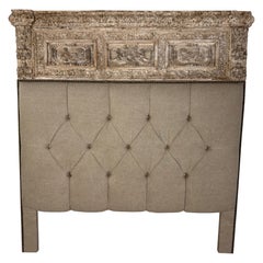 Italian Carved Linen Headboard w/ Antique Panel