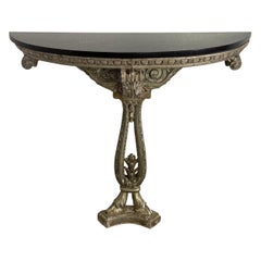 Consola Italiana Plateada con Tapa de Granito