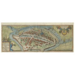Plano de la ciudad holandesa de Sloten en Frisia por N. Van Geelkercken, coloreado a mano 1616