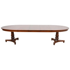 Baker Furniture Style Regency Walnut Double Pedestal Dining Table, Refinished