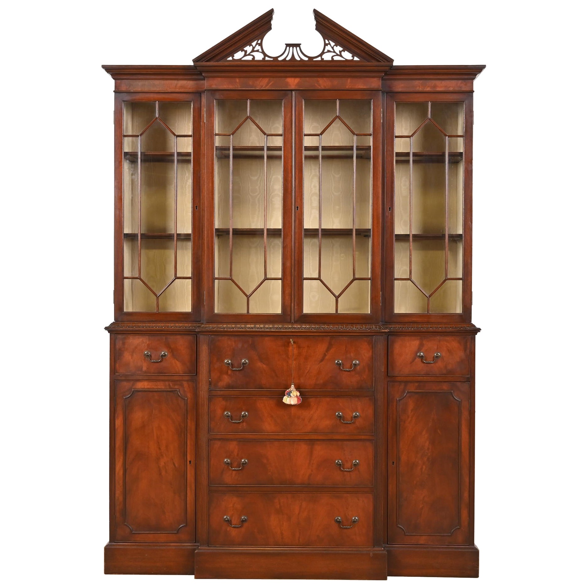 Mueble Charak Georgiano Tallado Caoba Llama Librería Iluminada con Bisagras