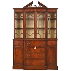 Charak Furniture Georgian Carved Flame Mahogany Lighted Breakfront Bookcase