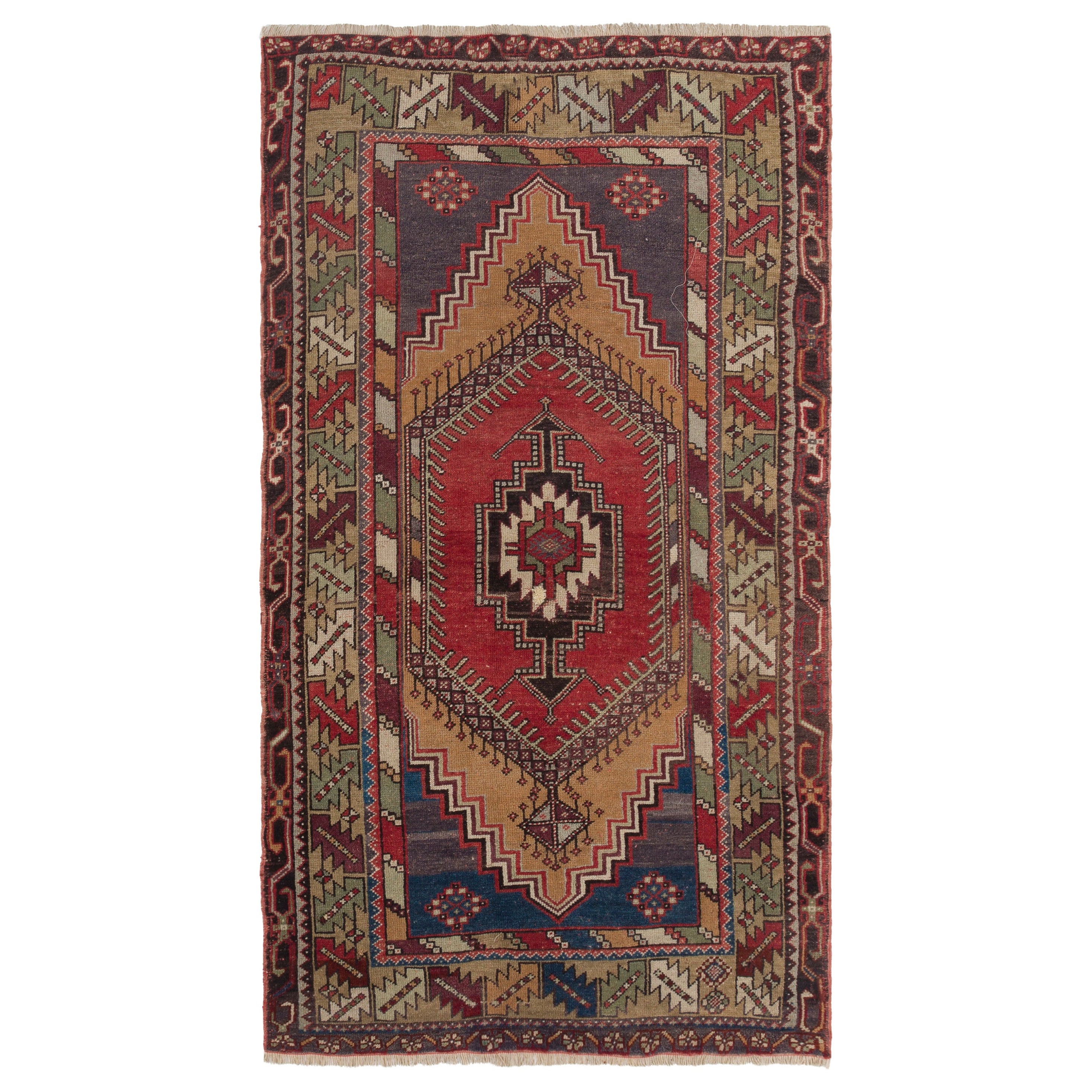 3.6x6.5 Ft Vintage Hand-knotted Turkish Accent Rug with Tribal Style. 100% Wool