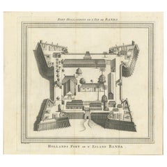 VOC Fort Nassau at Banda of The Spice Islands, Bird’s-eye View Engraving, c.1740