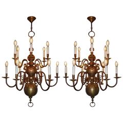 Pair of 20th Century Brass Chandeliers