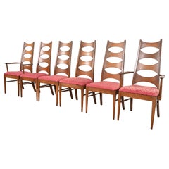 Kent Coffey Perspecta Mid-Century Modern Sculpted Walnut High Back Dining Chairs