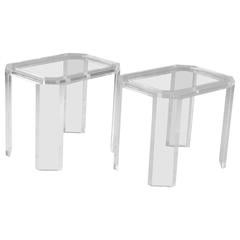Pair of Lucite and Glass Side Tables Mid Century Hollywood Regency Night Stands