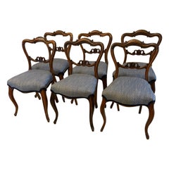 Ensemble de six chaises de salle à manger victoriennes anciennes en bois de rose de qualité exceptionnelle