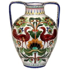 Piediluco Large Old Antique Italian Pottery Faience Majolica Jug Peacock Vase