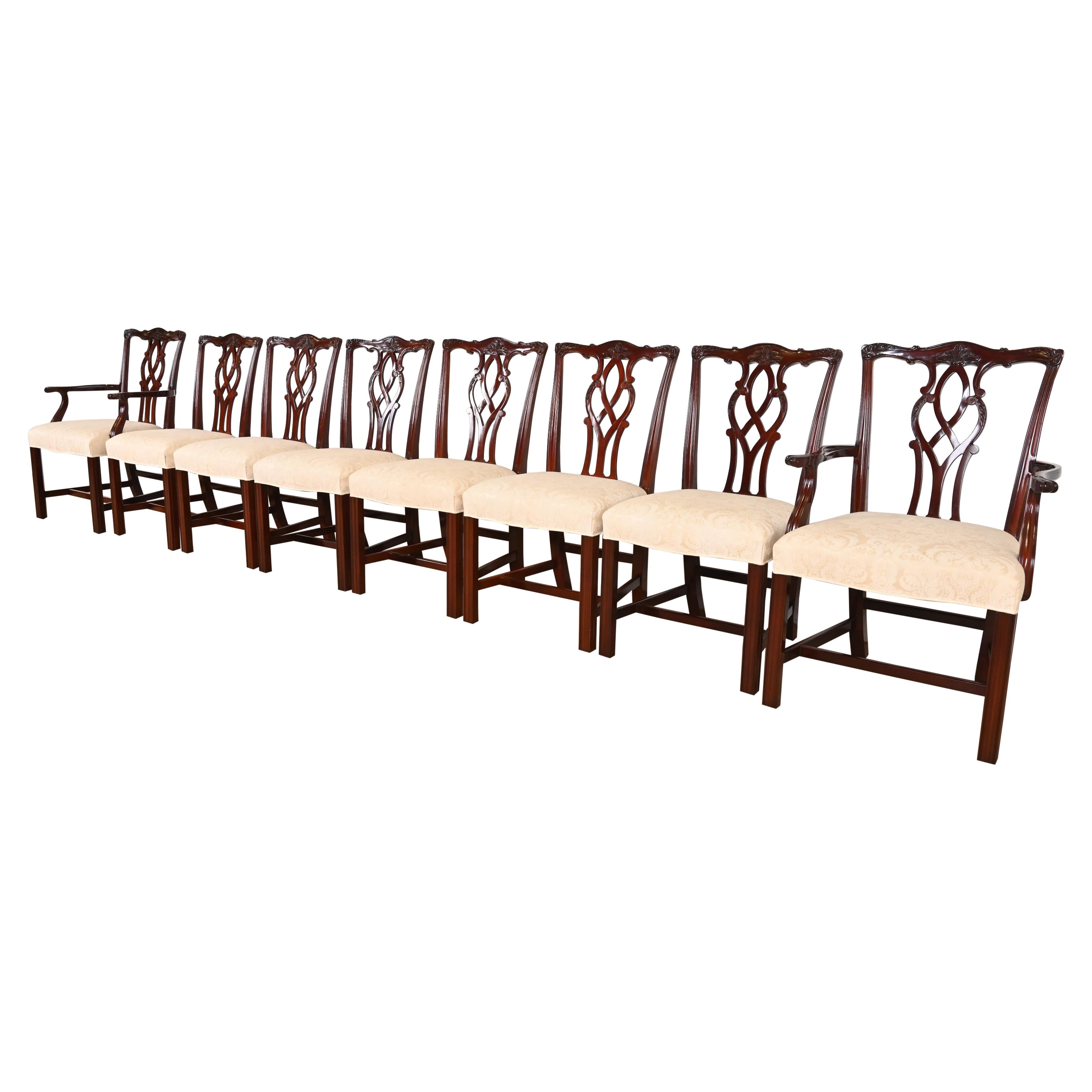 Kindel Furniture Georgian Carved Mahogany Dining Chairs, Set of Eight