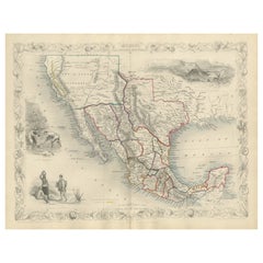Texas California Mexico Map – Antique Tallis Map with Gold Region, c.1850