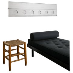 Jean Prouvé Daybed SCAL & Aluminum Areator Panel, Charlotte Perriand N17 Stool (tabouret)