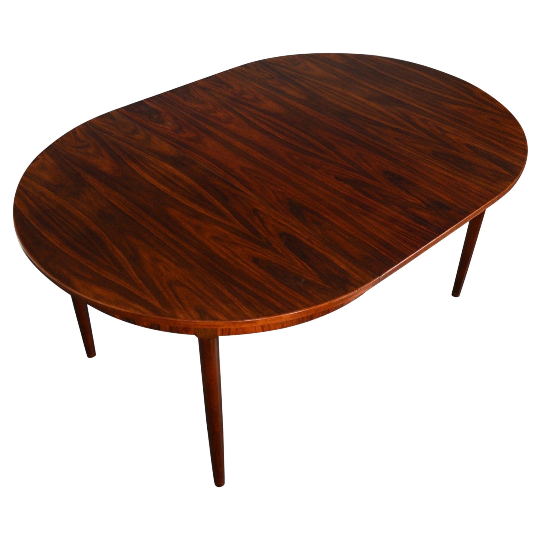 Round Danish Modern Expandable Rosewood Dining Table With One Leaf
