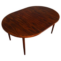 Round Danish Modern Expandable Rosewood Dining Table With One Leaf