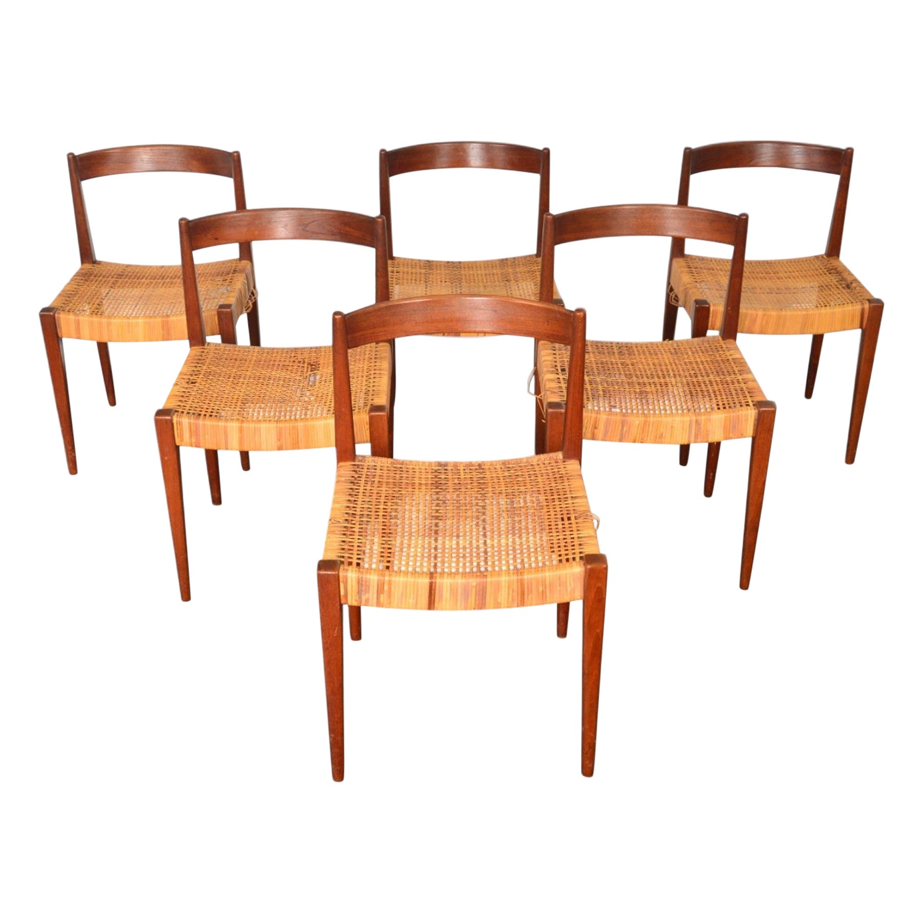 Set of Six Nanna Ditzel Model 110 Dining Chairs in Teak + Cane