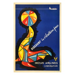 Original Vintage Travel Advertising Poster Viscount Indian Airlines Corporation