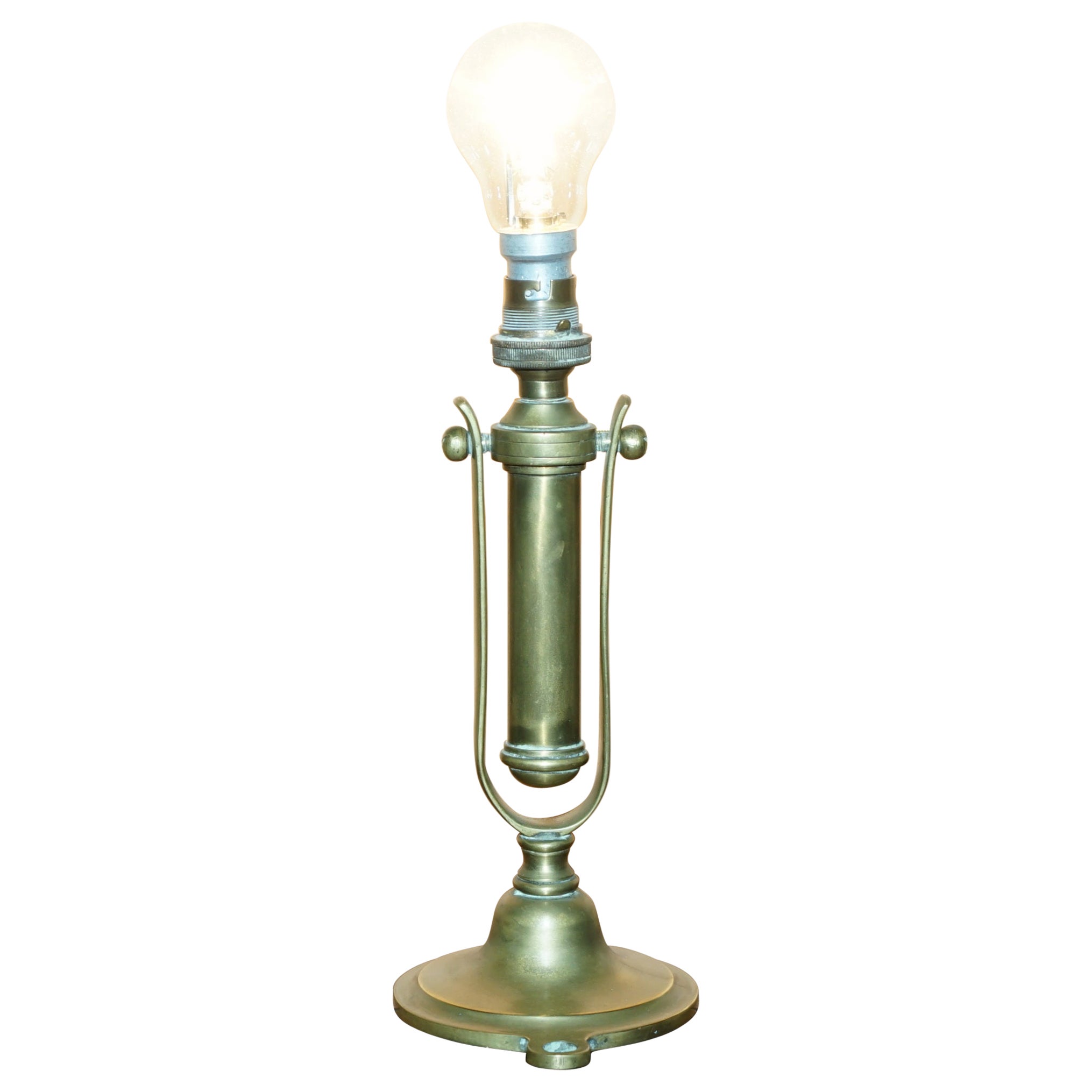 ORIGINAL ANTIQUITÉ 1925 SOLID BRASS TRAiN CARRIAGE GIMBAL WALL OR TABLE LAMP