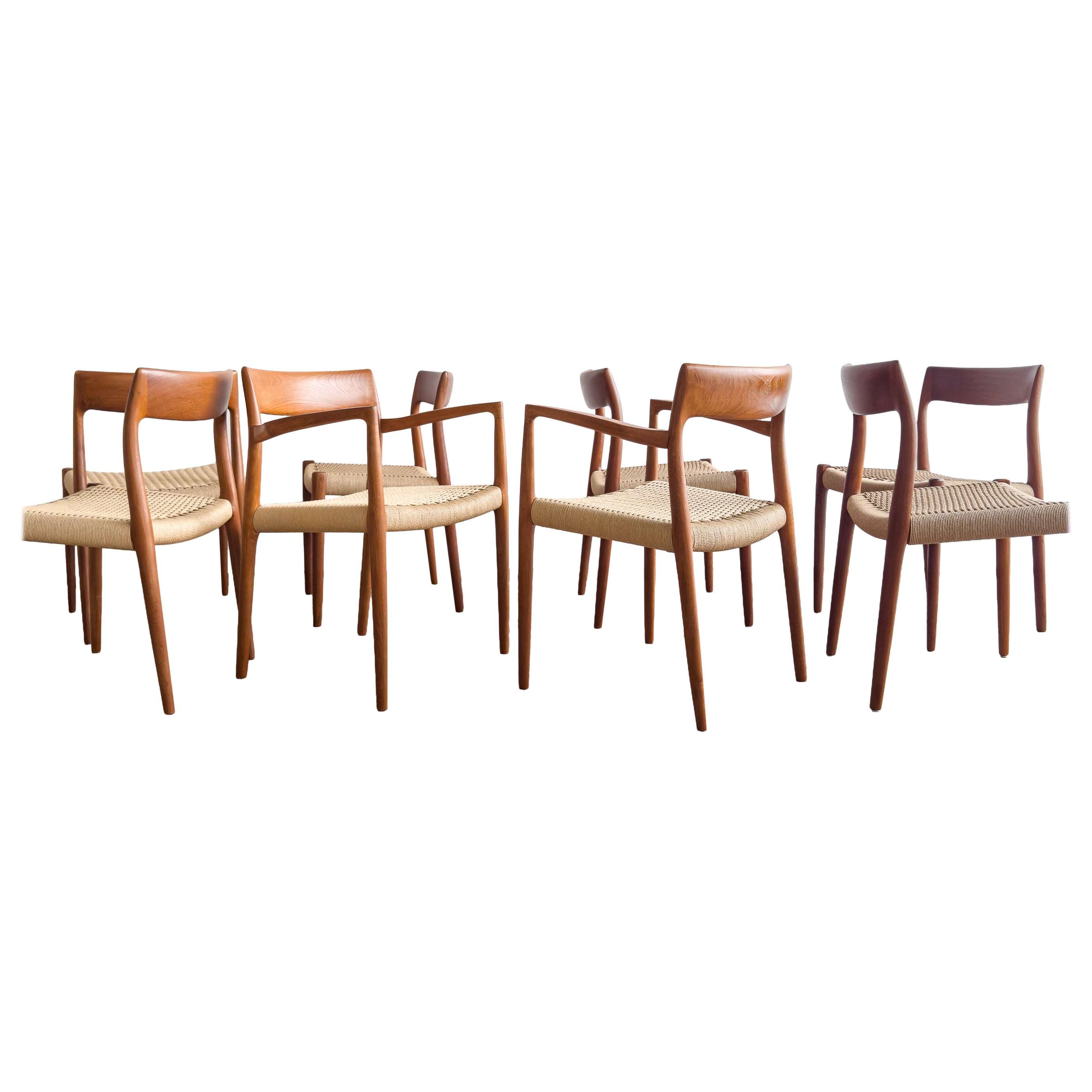 Sedie da pranzo in teak del metà del secolo scorso #57&77 di Niels O. Møller, J. L. Moller, set di 8 pezzi