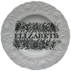 19th Century Staffordshire Pearlware Transfer Childs Name Plate, Elizabeth