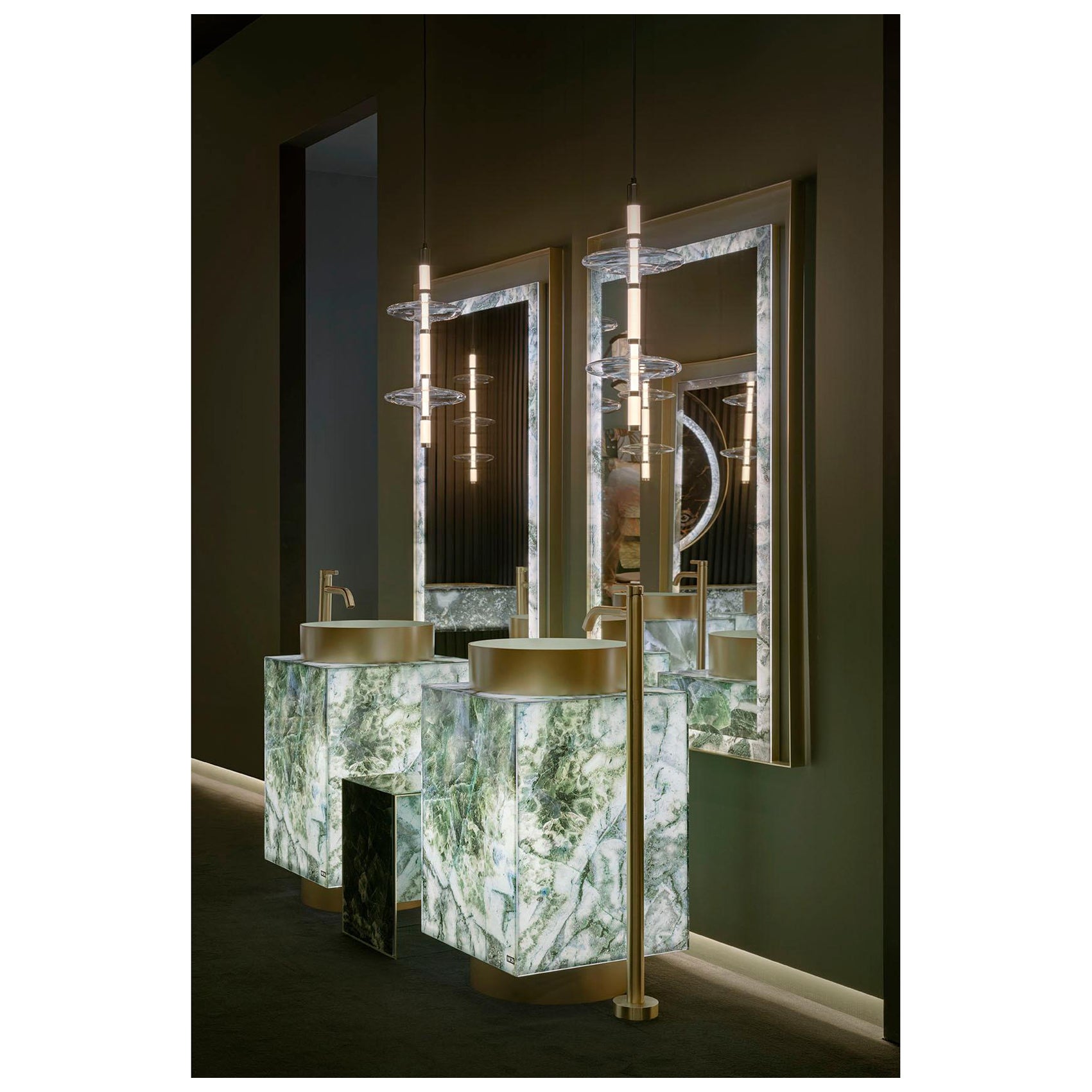 Freestanding Washbasin Solid Surface Metal Finish Backlit Customizable
