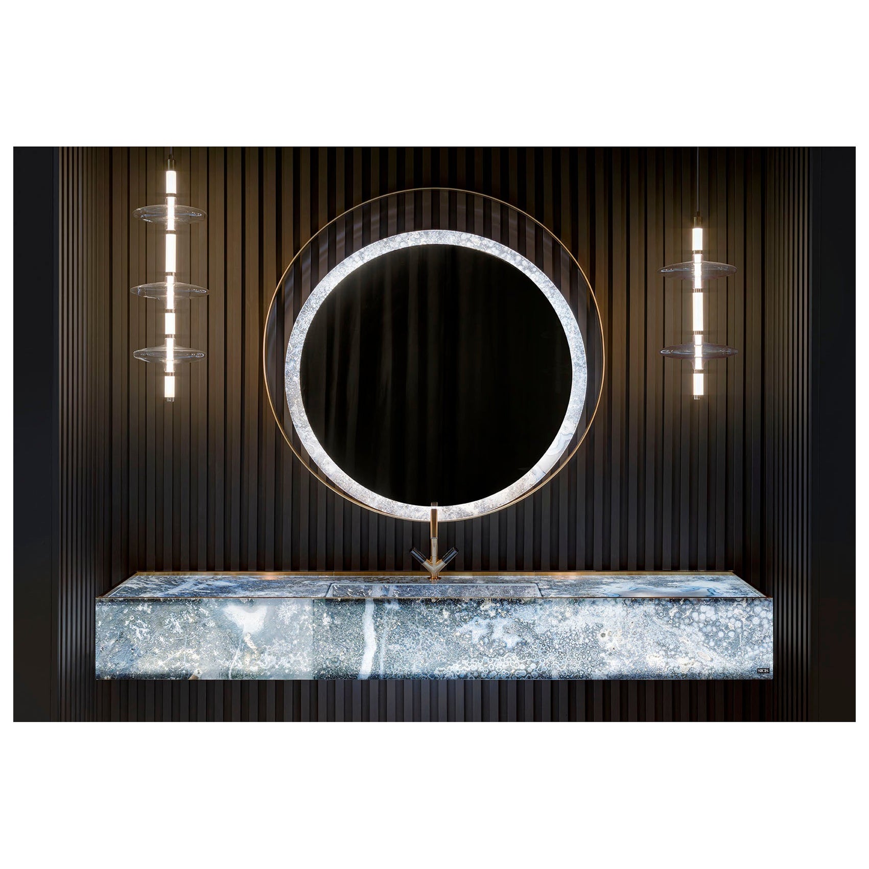 Freestanding Washbasin Solid Surface Metal Finish Backlit Customizable