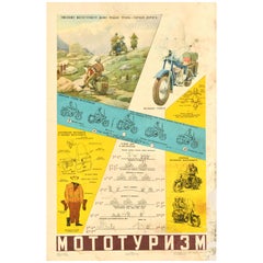 Original Vintage Cartel de Viaje Motocicleta Turismo URSS Unión Soviética