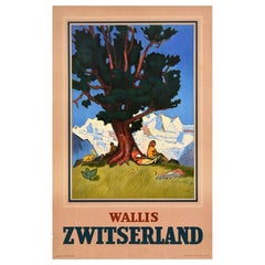 Original Vintage Travel Poster Wallis Zwitserland Erich Hermes Switzerland Swiss